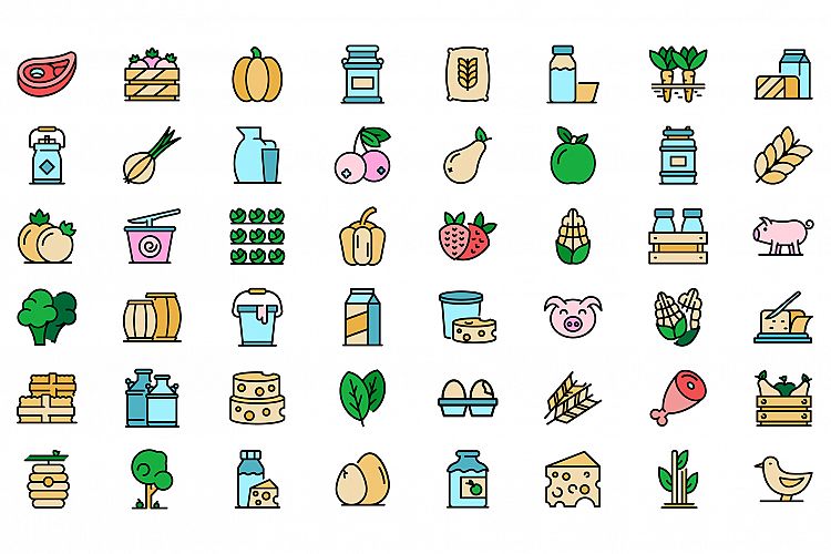 Farm products icons set vector flat example image 1