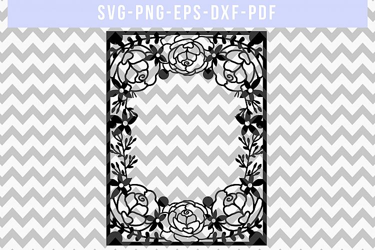 Floral Frame SVG Cut File, Wedding Flower Papercut, DXF, PDF