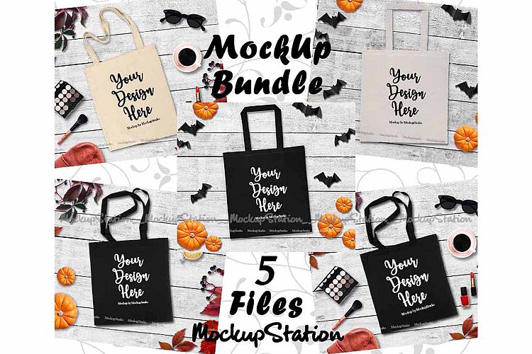 Tote Bag Mockup Bundle 5 Images, Fall Grocery Bag Mock Up