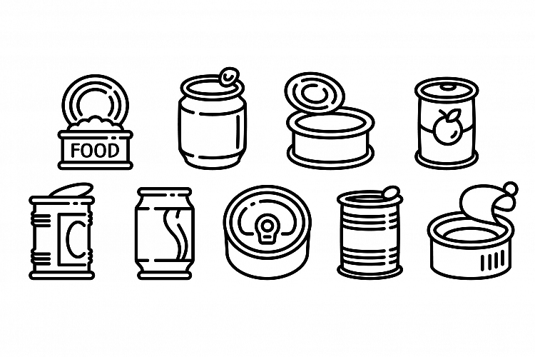 Tin can icons set, outline style example image 1