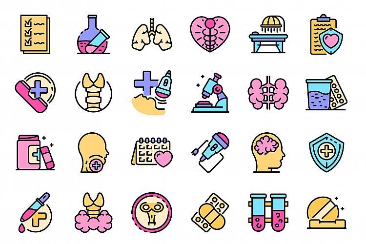 Endocrinologist icons set vector flat example image 1