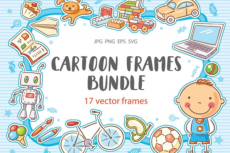 Cartoon frames bundle, collection, school, animals, kids
