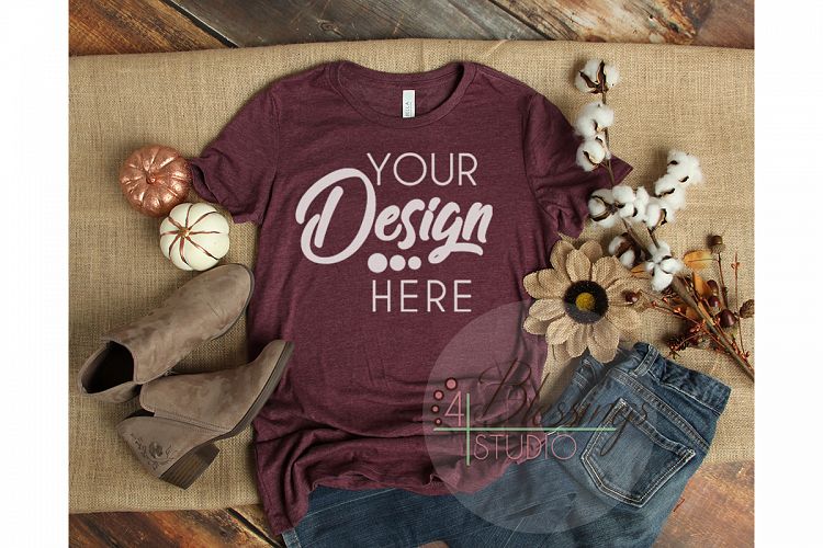 Bella Canvas Mockup 6004 Womens TShirt Heather Maroon Fall