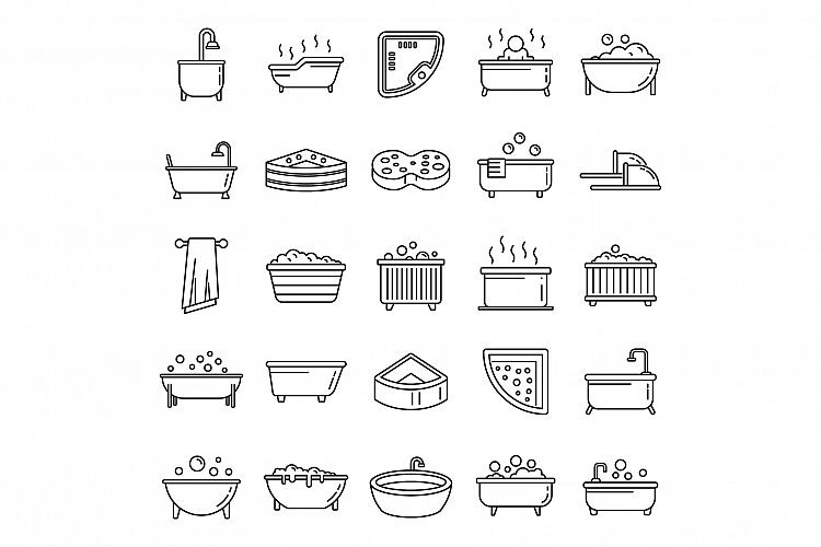 Modern jacuzzi icons set, outline style