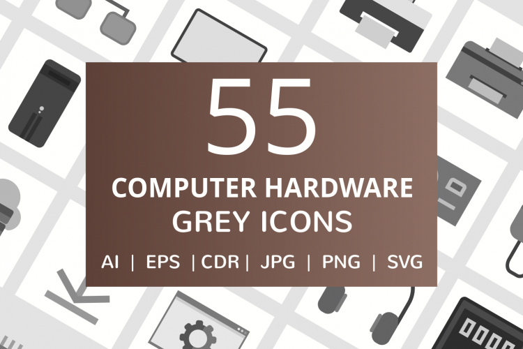 55 Computer   hardware Flat Greyscale Icons