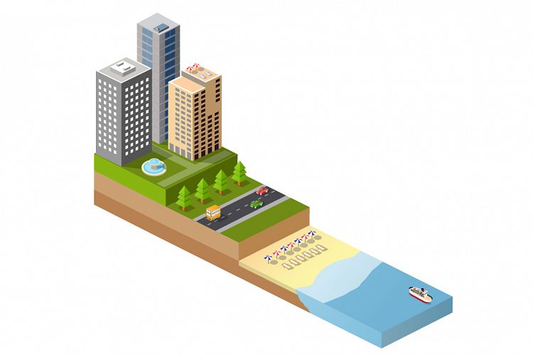 Isometric sunny beach
