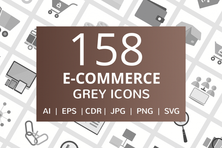 158 E-Commerce Flat Greyscale Icons
