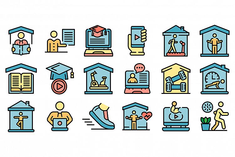 Home training icons set vector flat