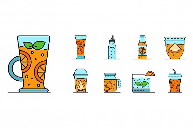 Smoothie icon set line color vector example image 1