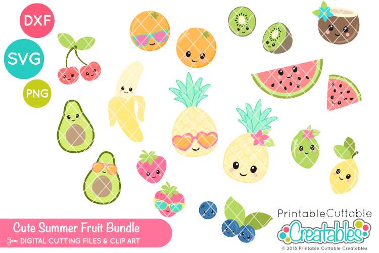 Cute Summer Fruit SVG Bundle - 19 SVG Design Elements