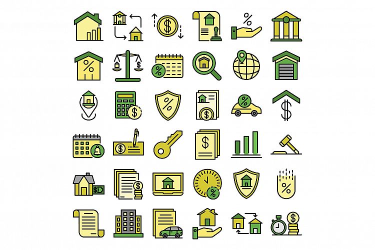 Mortgage icons vector flat example image 1