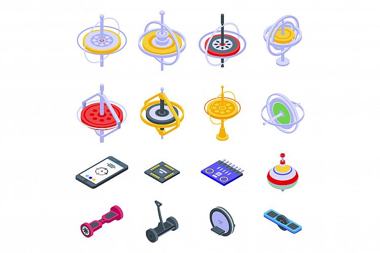 Gyroscope icons set, isometric style example image 1