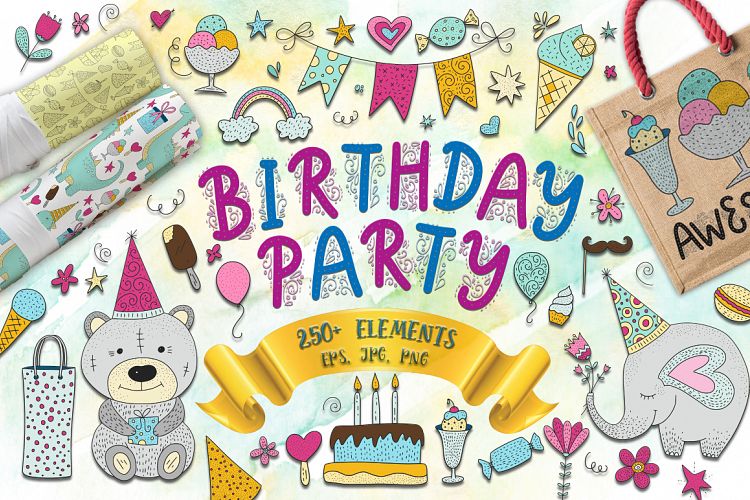 Download Birthday Party Big Graphic Set 93096 Illustrations Design Bundles