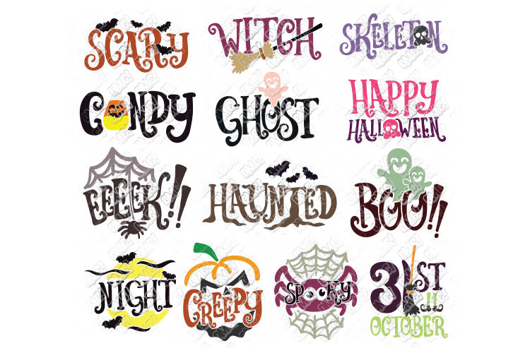 Halloween Words SVG Bundle in SVG, DXF, PNG, EPS, JPEG