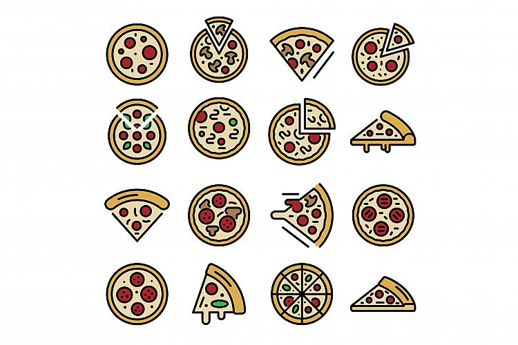 Pizza icons vector flat example image 1