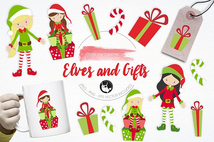 Elves and Gifts graphics and illustrations