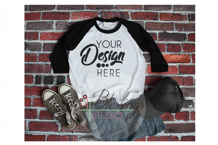 Raglan Shirt Mockup - Baseball TShirt Black and White Raglan