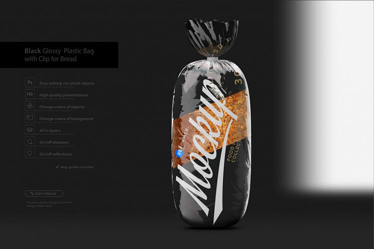 Black Glossy Plastic Bag with Clip for Bread