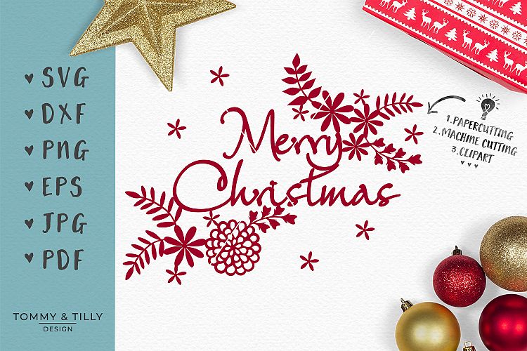 Foliage Merry Christmas - SVG EPS DXF PNG PDF JPG Cut File