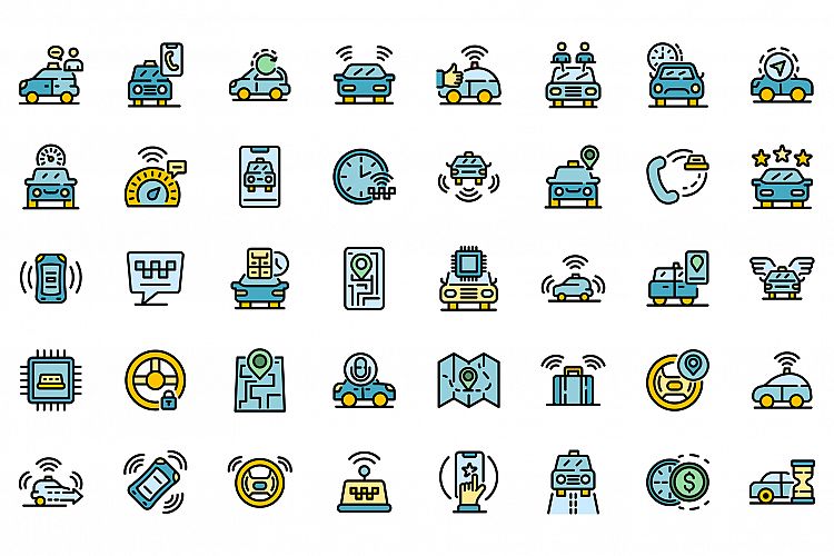 Unmanned taxi icons set vector flat example image 1