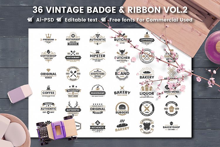 36 VINTAGE BADGE & RIBBON Vol.2
