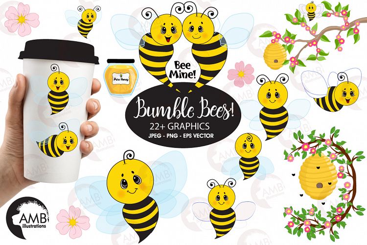 Bumble bee cliparts, graphics, illustrations AMB-921