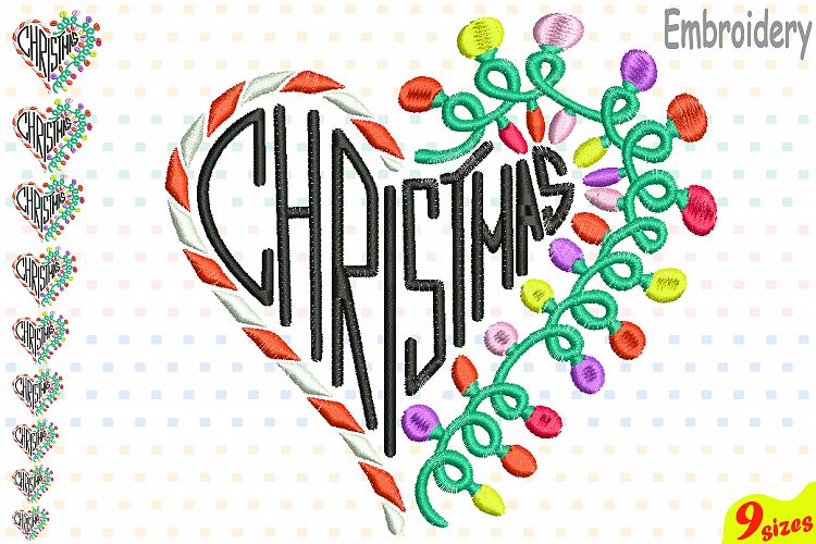 Christmas Heart Embroidery Design Machine Instant Download Commercial Use digital file icon symbol sign cute xmas ornaments light balls 145b