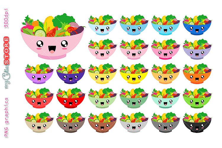Collection kawaii salad dinner meal plan clipart, PNG format