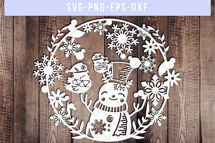 Winter SVG Cut File, Snowflake Papercut, Snowman Laser Cut