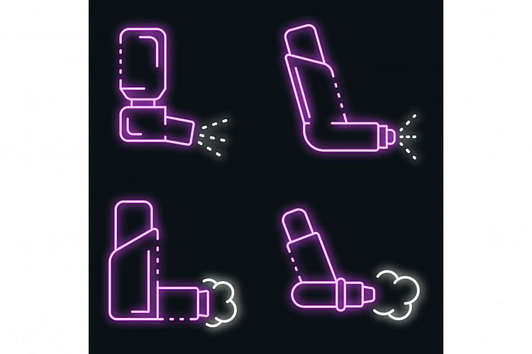 Inhaler icons set vector neon