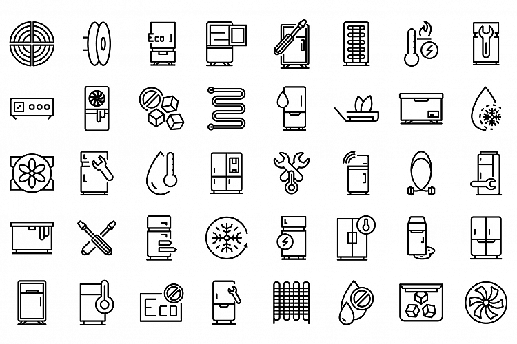 Refrigerator repair icons set, outline style example image 1