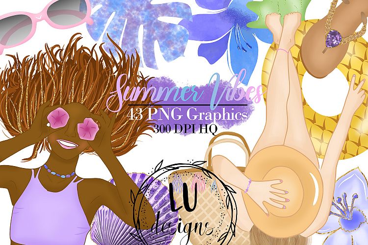 Summer Clipart Set, Beach Girl Graphics, Tropical Illustrations