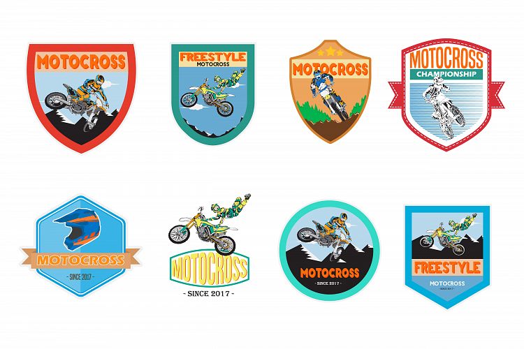 set of motocross badge logo vector