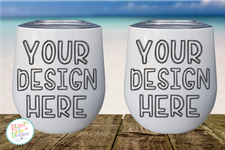 Double Wine Tumbler Beach Mockup