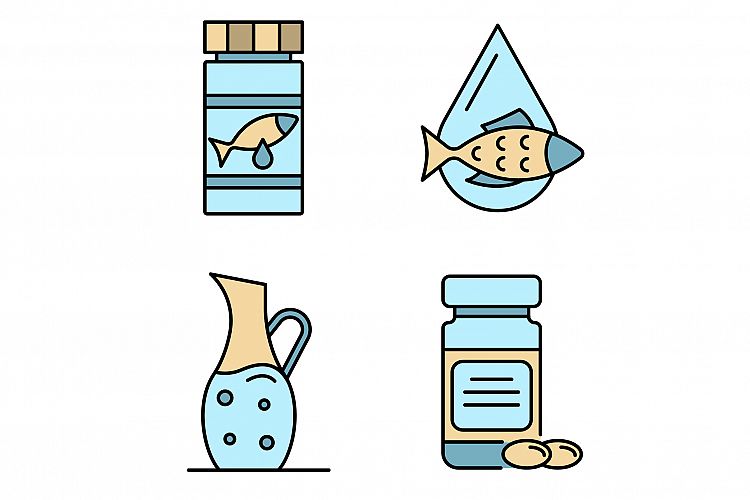 Fish oil icons set line color vector