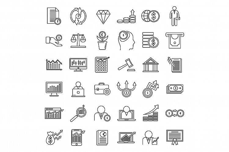 Broker auditor icons set, outline style example image 1
