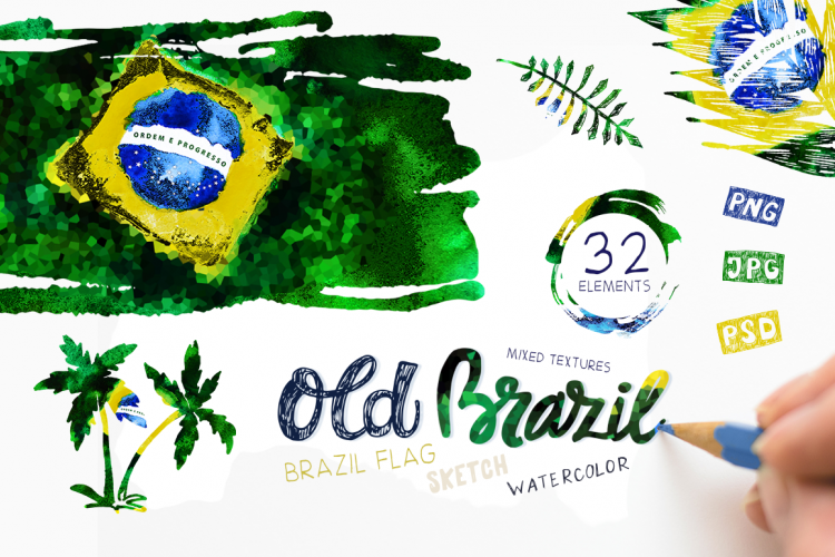 Old Brazil. Watercolor Flag.