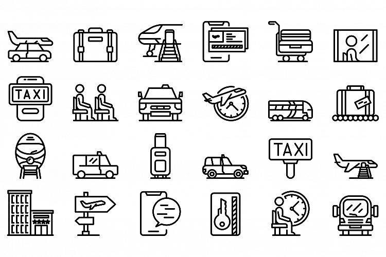 Airport transfer icons set, outline style example image 1