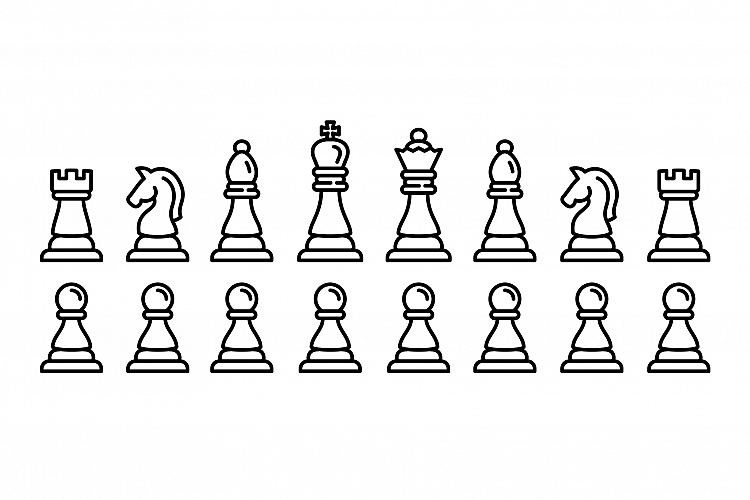 Chess icons set, outline style example image 1