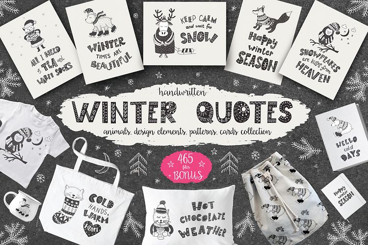 Winter quotes, animals, cards.