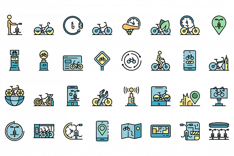 Rent a bike icons set vector flat example image 1
