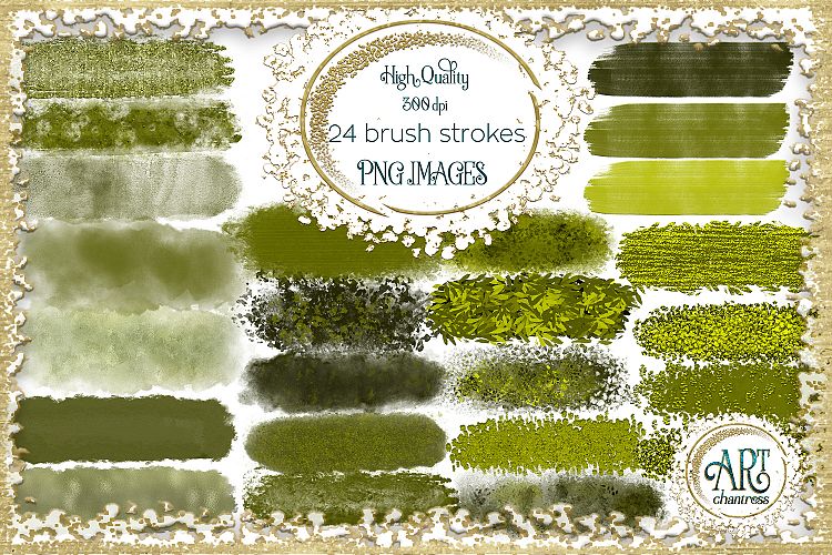 Olive  Moss Green Sap Brush Strokes Clipart Autumn Golden Glitter  24 PNG - transparent background images