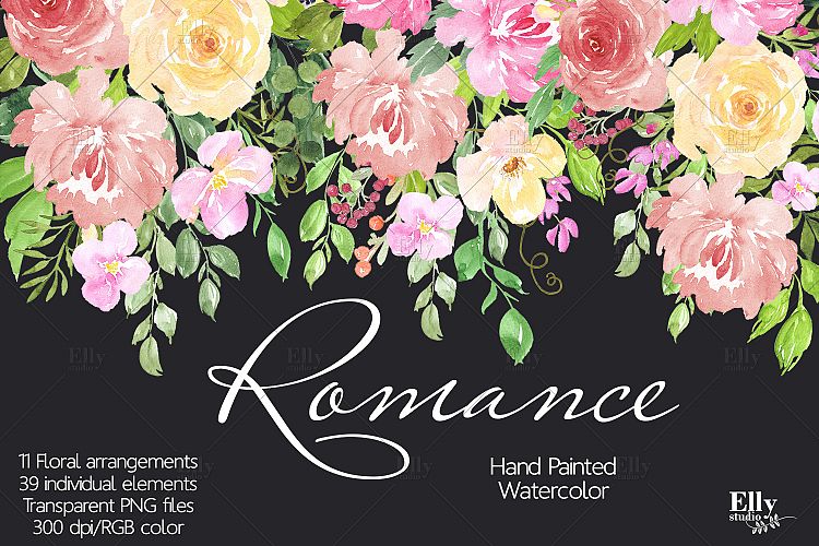 Watercolor flowers clip art - Romance