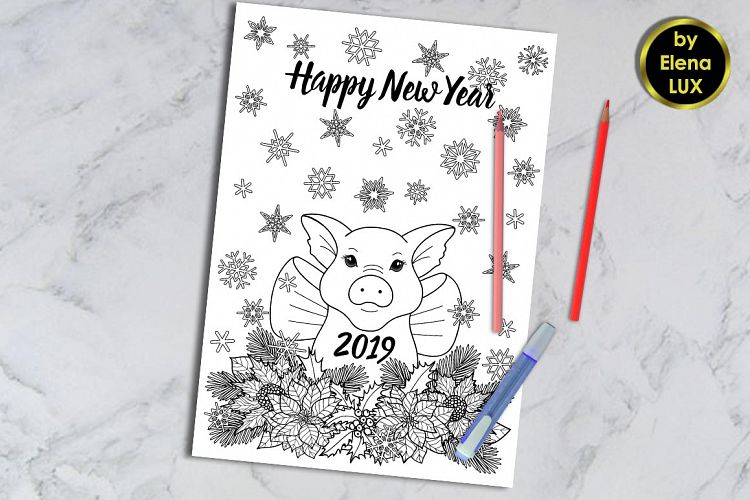 New Year 2019 Coloring Card