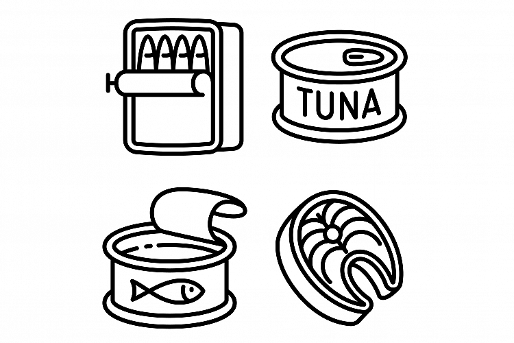 Tuna icons set, outline style