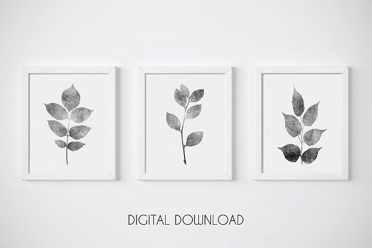 Gray Leaf Print, Botanical Print Set of 3, Gray Wall Art Set