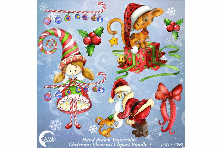 Christmas Watercolor Handrawn clipart bundle 2-AMB-1474
