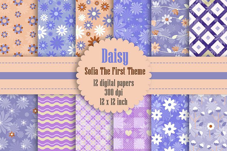 12 Daisy Flower Digital Paper in Sofia The First Theme Color