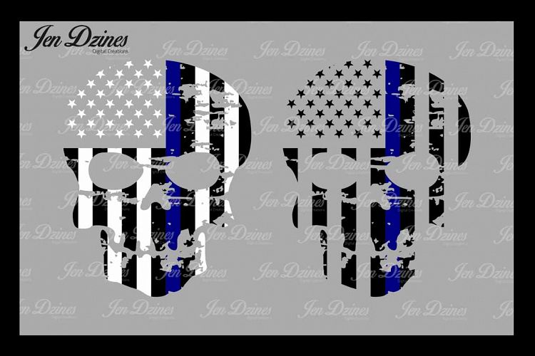 Blue Line Distressed Skulls SVG DXF EPS PNG example image 1