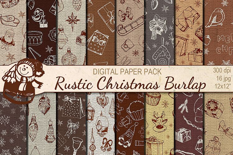Rustic Christmas Burlap digital paper pack